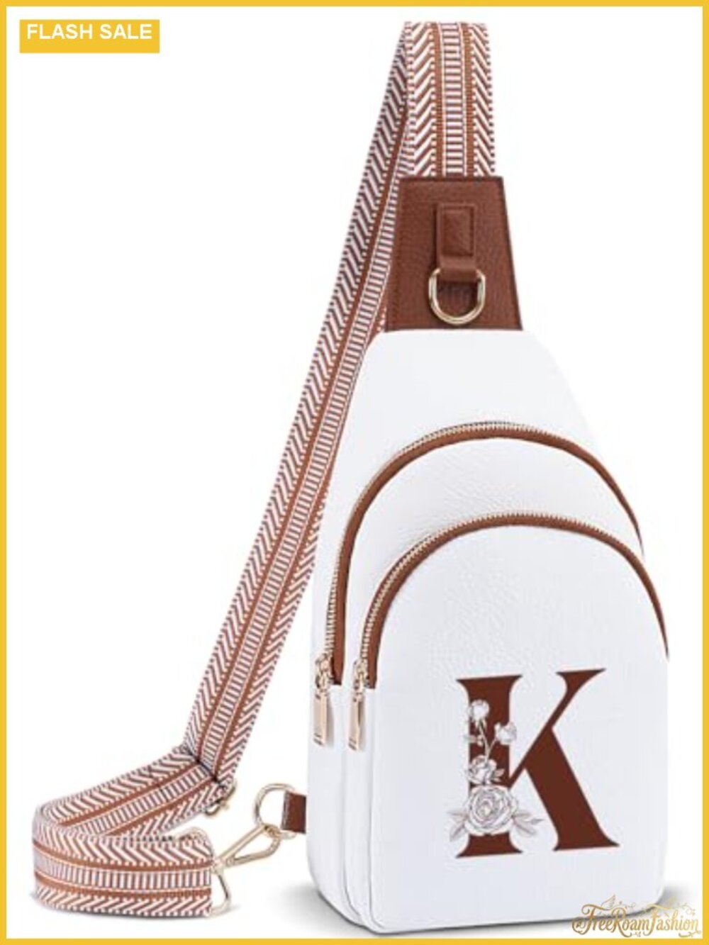 PU Leather Crossbody Sling Bag with Initial Letter Adjustable Strap